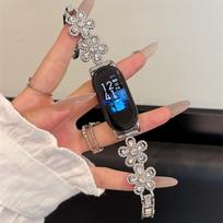 Skirta Xiaomi Smart Band 10 Bling deimantinis dirželis Correa skirta Xiaomi Mi Band 9 8 7 6 5 4 Prabangus metalinis laikrodžio dirželis skirta Huawei Band 10/9/8/7 Fit4 Fit3 Apyrankė Xiaomi Mi Band 3 sidabras