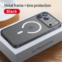 Aliuminio lydinio metalinis rėmas, objektyvo plėvelės apsauga iPhone 17 Pro Max 16 15 14 13 12 Pro Max. Palaiko Magsafe įkrovimo dėklą iPhone 12 juoda