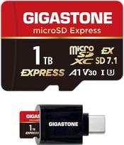 "Gigastone" 1 TB "MicroSD Express" atminties kortelė "MicroSDXC SD 7.1" iki 800/650MB/s, suderinama su "Nintendo Switch 2", "Pro Camera", A1 V30 U3, su adapteriu ir C tipo įrenginiu