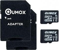 QUMOX MicroSDHC 32GB UHS-I 1 klasės 10 klasės atminties kortelė su SD adapteriu (2 pakuotės)