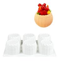 6 Cavity Flower Basket Silicone Mold For Mousse Cake Chocolate Candle Making Heat Resistant Baking Mould beige