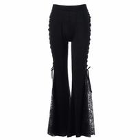 Ladies Casual Pants Sexy Slim Printed Lace High Waist Flared Pants M juoda