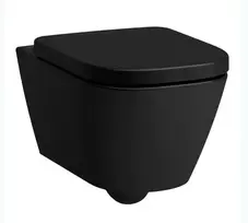 Pakabinamas unitazas, MEDA 54x36, tylus sūkurinis nuplovimas (Silent flush), be apvado (Rimless), juodas matinis