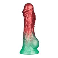 Lovetoy Aerosx Nr. 8.0 Red/Green pripučiamas silikoninis dildo