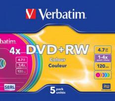 Verbatim DVD+RW Matrices 4.7GB 4x Color, 5-Pack Slim