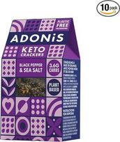 "Adonis" juodųjų pipirų ir jūros druskos krekeriai (10 x 60 g pakuotė), tinkami veganams ir keto, 100% natūralūs, be glitimo, be cukraus, be palmių aliejaus, be pieno, su mažu cukraus kiekiu, mažai kalorijų ir mažai angliavandenių