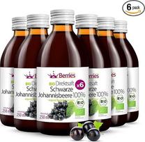 BerriesPolska® Ekologiškos juodųjų serbentų sultys, 6 vnt. (6 x 250 ml), ekologiškos grynos juodųjų serbentų sultys, 100 % šalto spaudimo motinos sultys, be cukraus, GMO, konservantų, veganiškos, ekologiškos