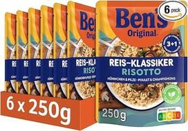 "BEN'S ORIGINAL" paruošti patiekalai, "Express Rice" ryžiai, paruošti vos per 4 minutes, rizotas su vištiena ir grybais, 6 x 250 g, 6 pakuotės