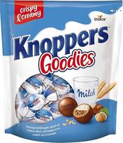 "Knoppers Goodies Crispy Minis" - 1 x 180 g - traškūs vafliniai rutuliukai su lazdyno riešutų gabalėliais, pieno ir riešutų kremu, aplieti šokoladu