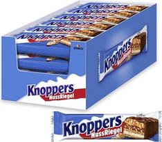 "Knoppers NussRiegel" - 24 x 40 g - Šokoladiniai batonėliai su pieno ir Nugato grietinėle, lazdyno riešutais, karamele ir pienišku šokoladu