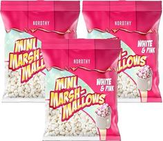"Nordthy Mini Marshmallow White & Pink" - 3 vnt. (3 x 160 g) - mieli zefyrai kepimui, dekoravimui ir karštam šokoladui + "Naschwerk" lipdukas
