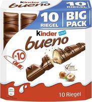 kinder Bueno Big Pack - Šokoladinis batonėlis su traškiais vafliais, švelniu pieniniu lazdyno riešutų kremu ir švelniu pieniniu šokoladu - 1 didelė pakuotė su 10 atskirai supakuotų batonėlių (10 x 21,5 g)