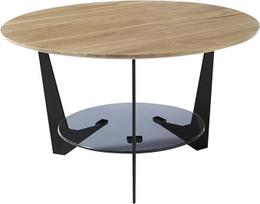 Robas Lund Kavos staliukas Apvalus ąžuolo masyvo svetainės staliukas su stikline lentyna pilkos spalvos Š x V x G 70 x 40 x 70 cm