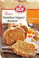 RUF morkų imbierinio pyrago kepimo mišinys sultingam morkų pyragui su šviežiomis morkomis ir vaisiniu imbieriniu glajumi Vegan