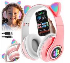 Vaikiškos ausinės katytės ausytės su bluetooth rožinės