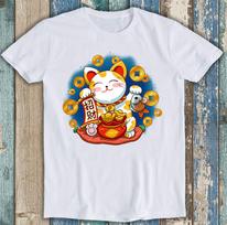 Maneki Neko Smiling Face Lucky Cat Funny Gift Tee T Shirt  1794 L