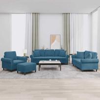 Sofa Sofos komplektas su pagalvėmis, 4 dalių, mėlynas, aksomas