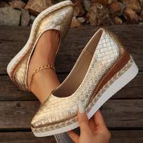 Moteriški Batai Sekli Burna Vienspalviai Batai Smailus Kulnas Platforminiai Batai Moterims Mokasinai Odiniai Laisvalaikio Avalynė Zapatos Mujer 36 auksinė