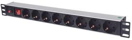 Intellinet 19" 1U Rackmount 8-io maitinimo juosta - Vokiečių tipas, su įjungimo/išjungimo jungikliu ir perkrovos apsauga, 3 m maitinimo laidas (Euro 2-pin kištukas)
