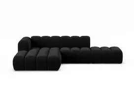 Velvet modulinė kairinė atvira kampinė sofa, Lupine, 5 sėdimos vietos, 299x177x70, juoda