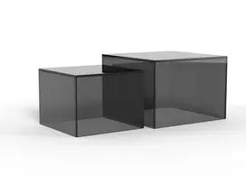 Dice coffee table set, Top glass smoked , Base glass smoked , 50x50x35 cm