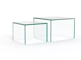 Dice coffee table set, Top glass crystal clear, Base glass crystal clear, 50x50x35 cm