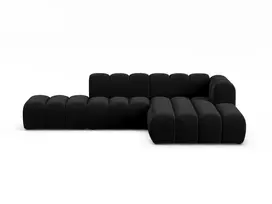 Velvet modulinė dešininio stiklo atvira kampinė sofa, Lupine, 5 sėdimos vietos, 299x177x70, juoda