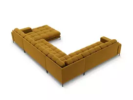 Velvet U formos kampinė sofa - kairė, Mamaia, 7 sėdimos vietos, 327x256x75, geltona