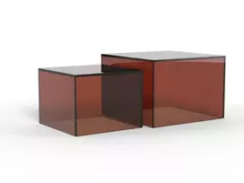 Dice coffee table set, Top glass brown, Base glass brown, 50x50x35 cm