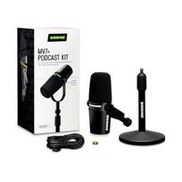 Shure MV7+-K-BNDL - stalo/vokalinis mikrofonas su XLR/USB-C jungtimi, juodas + stalo laikiklis GATOR