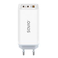 SAVIO LA-07 GaN 65W tinklo įkroviklis, USB, QC4.0+, PD 3.0, Balta