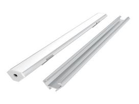 LED profilio komplektas, 3m, kampinis, anoduotas, su baltu dangteliu, laikikliais ir aklėmis