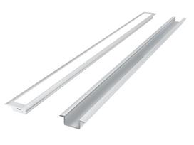 LED profilio komplektas, 3m, įleidžiamas, anoduotas, su baltu dangteliu ir aklėmis