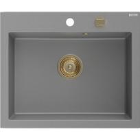 Mexen Elix granitinė vienos plautuvės kriauklė 600 x 500 mm, pilka, aukso sifonas - 6525601005-71-G