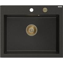Mexen Elix granitinė kriauklė 1 kamera 600 x 500 mm, juoda/auksinis metalikas, auksinis sifonas - 6525601005-75-G