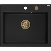 Mexen Elix vienos sekcijos granitinė plautuvė 600 x 500 mm, juoda, sifonas aukso spalvos - 6525601005-77-G