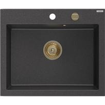 Mexen Elix granitinis virtuvės kriauklė 1 skyrius 600 x 500 mm, juoda dėmėta, aukso sifonas - 6525601005-76-G