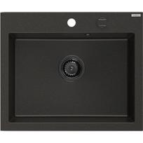 Mexen Elix granitinė vienos kameros kriauklė 600 x 500 mm, juoda/auksinė metalika, juodas sifonas - 6525601005-75-B