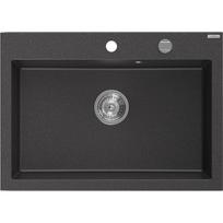 Mexen Elix granitinė kriauklė 1-dalinė 700 x 500 mm, juoda taškuota, chromuotas sifonas - 6526701005-76