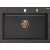 Mexen Elix granitinė virtuvės kriauklė, 1 skyrius, 700 x 500 mm, juoda dėmėta, sifonas auksinis - 6526701005-76-G