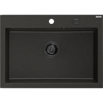 Mexen Elix granitinė kriauklė su viena anga, 700 x 500 mm, juoda/auksinė metalo spalva, juodas sifonas - 6526701005-75-B