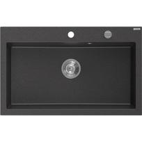 Mexen Elix granitinė vienos kameros kriauklė 800 x 500 mm, juoda su taškeliais, chromuotas sifonas - 6527801005-76
