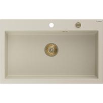 Mexen Elix granito plautuvė 1 kamera 800 x 500 mm, smėlio spalvos, aukso sifonas - 6527801005-69-G