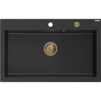Mexen Elix vienos kameros granitinė kriauklė 800 x 500 mm, juoda/sidabrinė metalo, sifonas auksinis - 6527801005-73-G