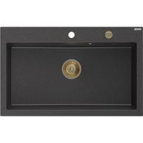 Mexen Elix vienos kameros granitinė kriauklė 800 x 500 mm, juoda dėmėta, sifonas auksinis - 6527801005-76-G