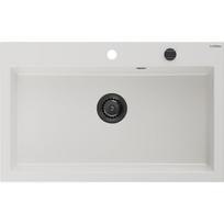 Mexen Elix granitinė virtuvės kriauklė 1 kamerų 800 x 500 mm, balta, juodas sifonas - 6527801005-20-B