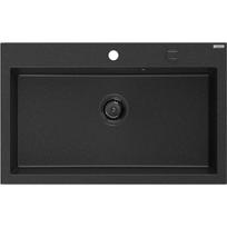 Mexen Elix granitinė virtuvės plautuvė 1-dubens, 800 x 500 mm, juoda/sidabrinė metalinė, juodas sifonas - 6527801005-73-B