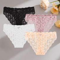 FINETOO 4Pcs Women Lingerie Sexy Lace Panties Soft Fashion Panties Hollow Out Underwears Pantys Underpant Lingerie Lace Intimates S-XL S white