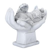 Augintinio atminimo statula lauko sodo dekoro ornamentas angelas su Dievo rankomis antkapinis katinas gray
