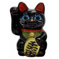 Tokoname keramikos juodas Maneki Neko dešine letena 13 cm aukščio Pagaminta Japonijoje S juoda